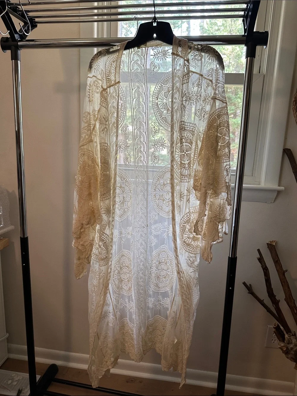 Sheer Lace Kimono Cover-Up in Cream